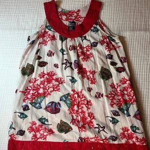 Coral print beach coverup with sparkle trim